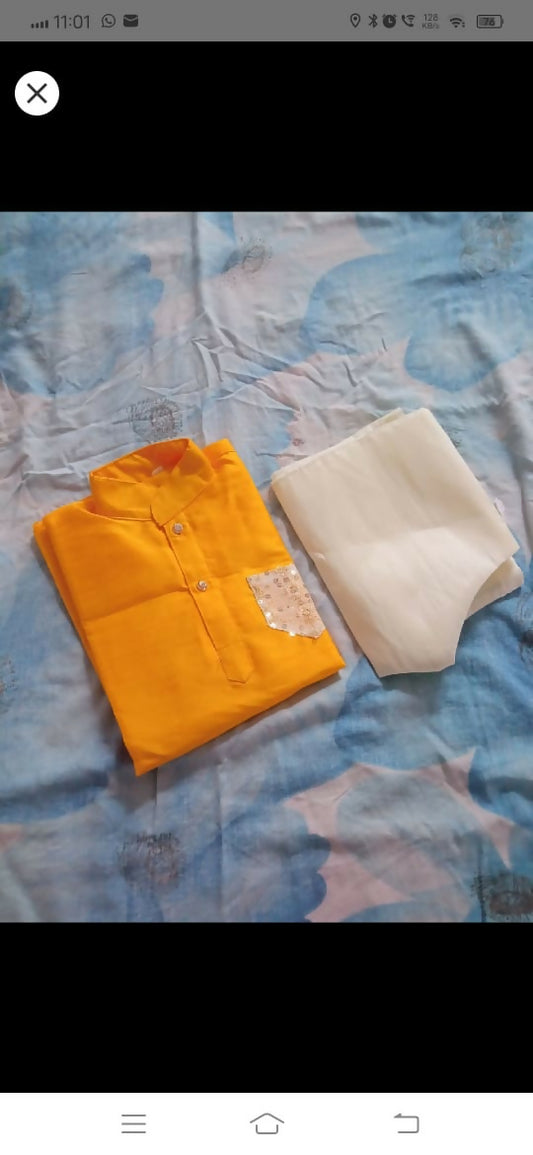 Wrap your baby boy in elegance and comfort with this Chanderi silk kurta pajama, perfect for special celebrations!