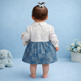 TINY TIGGY Premium Cotton Baby Girl Denim Frock with attached White Shirt