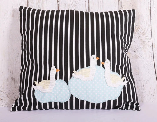 Sweet Duck Black & White Stripes Crochet Cushion Cover - 16 x 16 inches