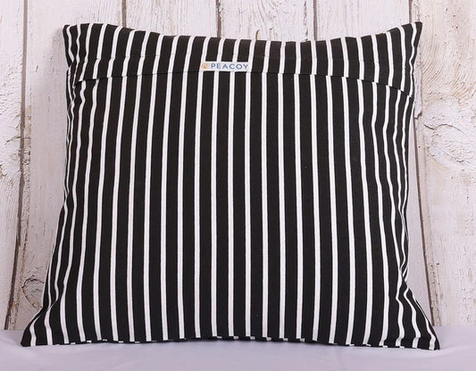 Sweet Duck Black & White Stripes Crochet Cushion Cover - 16 x 16 inches