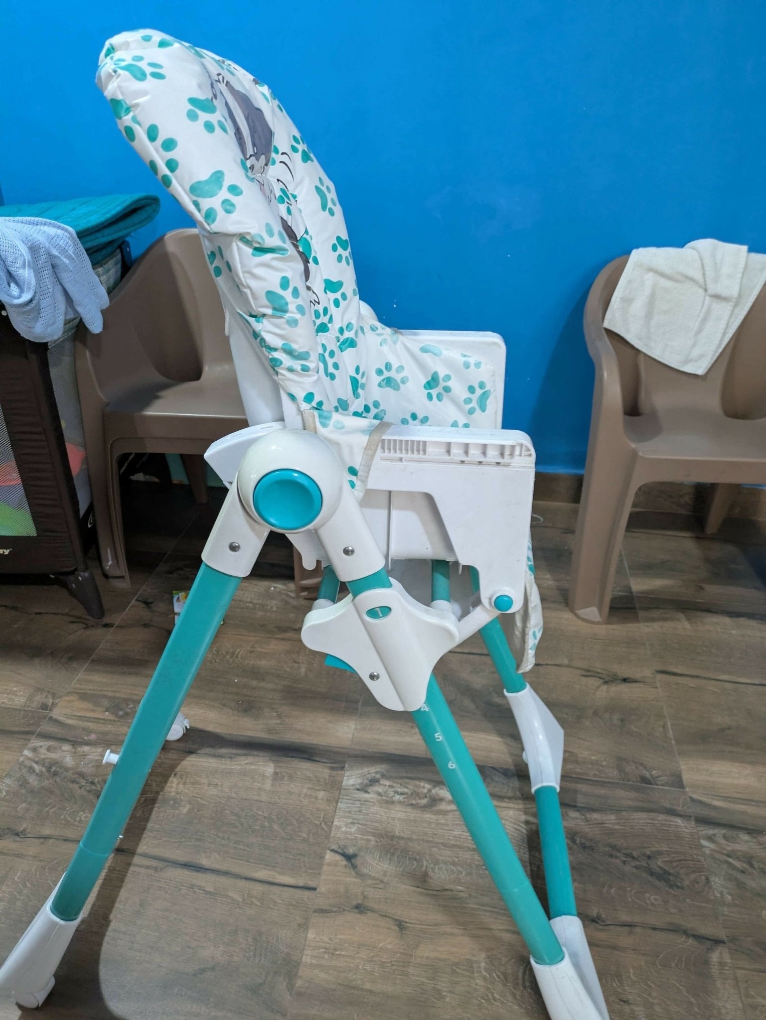 BABYHUG Fine Dine Highchair With 6 Adjustable Heights & 3 Level Seat Recline - Sea Green White