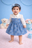 TINY TIGGY Premium Cotton Baby Girl Denim Frock with attached White Shirt