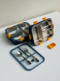 Stainless steel bento box with compartments and cutlery