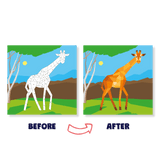 Before and after comparison of a giraffe illustration with geometric simplification.