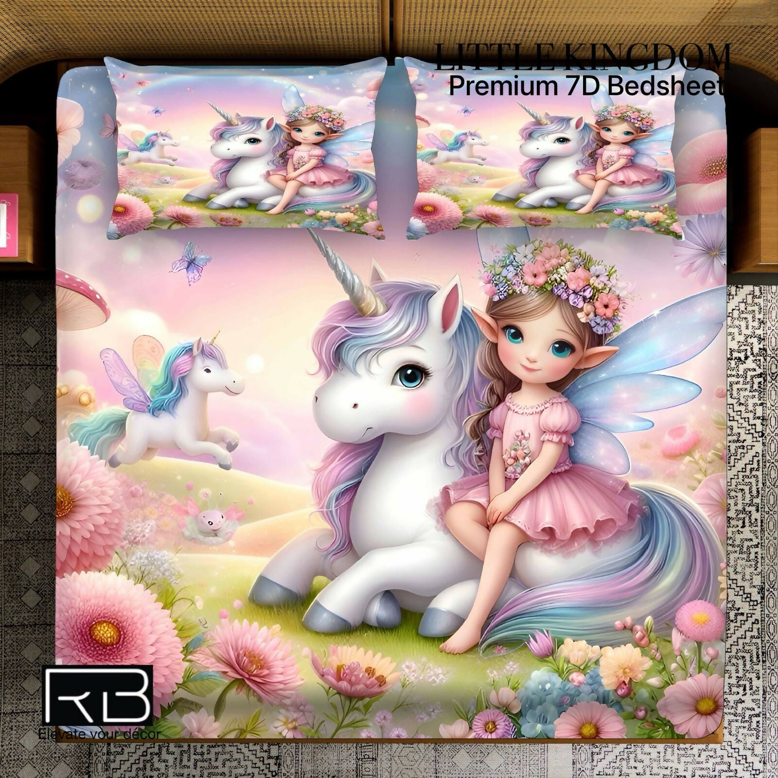 Unicorn and fairy-themed bedding set