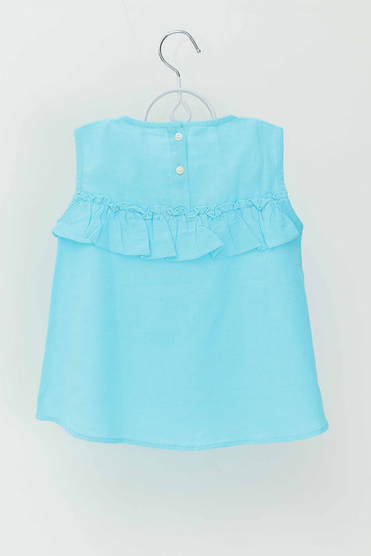 Discover the stylish blue umbrella cotton top for girls, featuring 100% soft, breathable cotton and a unique design, perfect for casual outings and special occasions.