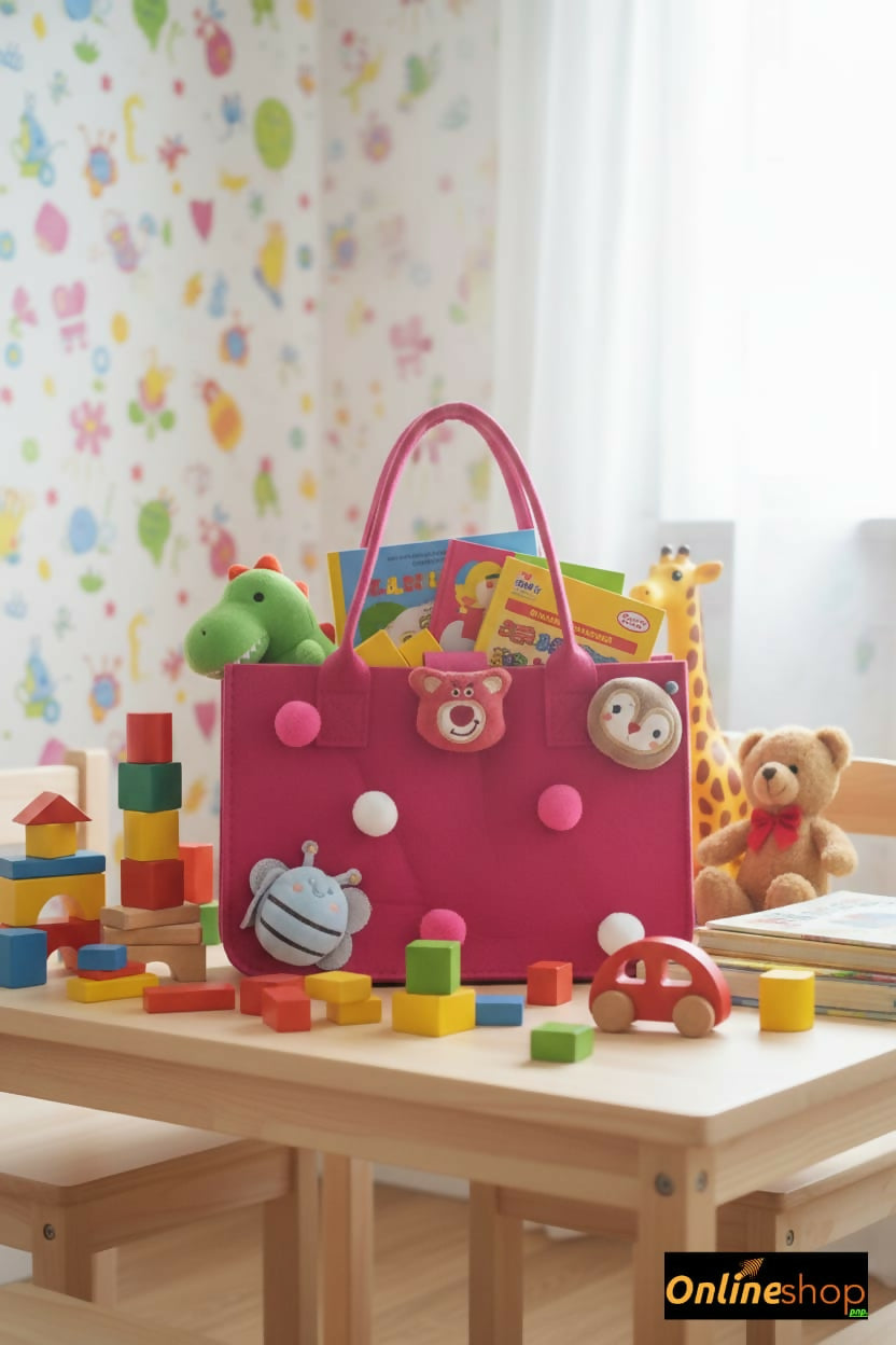 Pink toy bag with cartoon characters