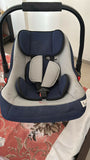Children's car seat with blue and gray design