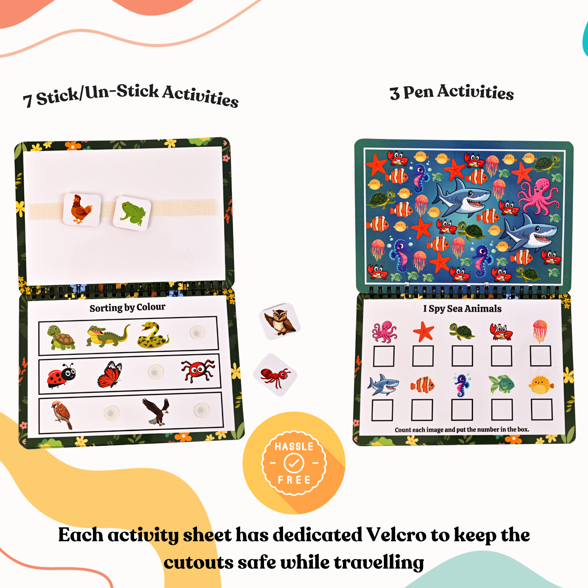 The activities help improve motor skills, cognitive skills, basic literacy, and memorization.