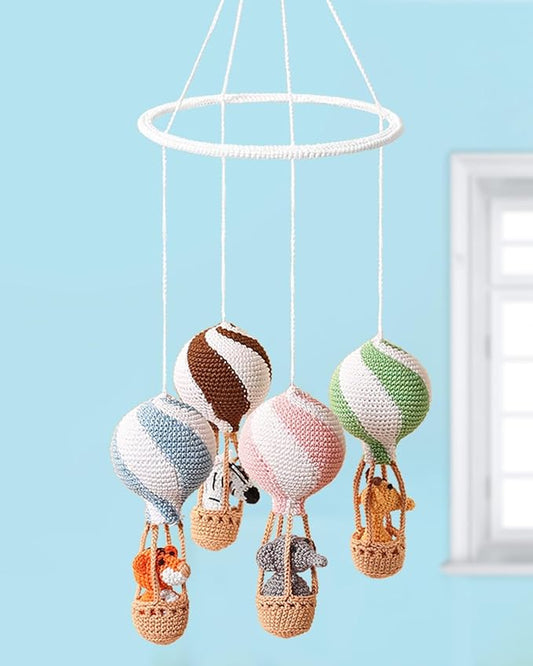 Cot Mobile with Animals in Hot Air Balloon (Crochet)