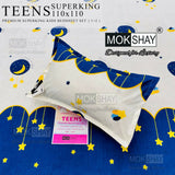 Mokshay Teens Superking kids bedsheet set with blue and white design on a matching blanket.