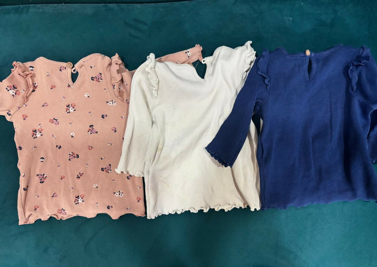 MARKS & SPENCER 3-pack ribbed cotton T-shirts – soft, stretchable, stylish full sleeves for babies.