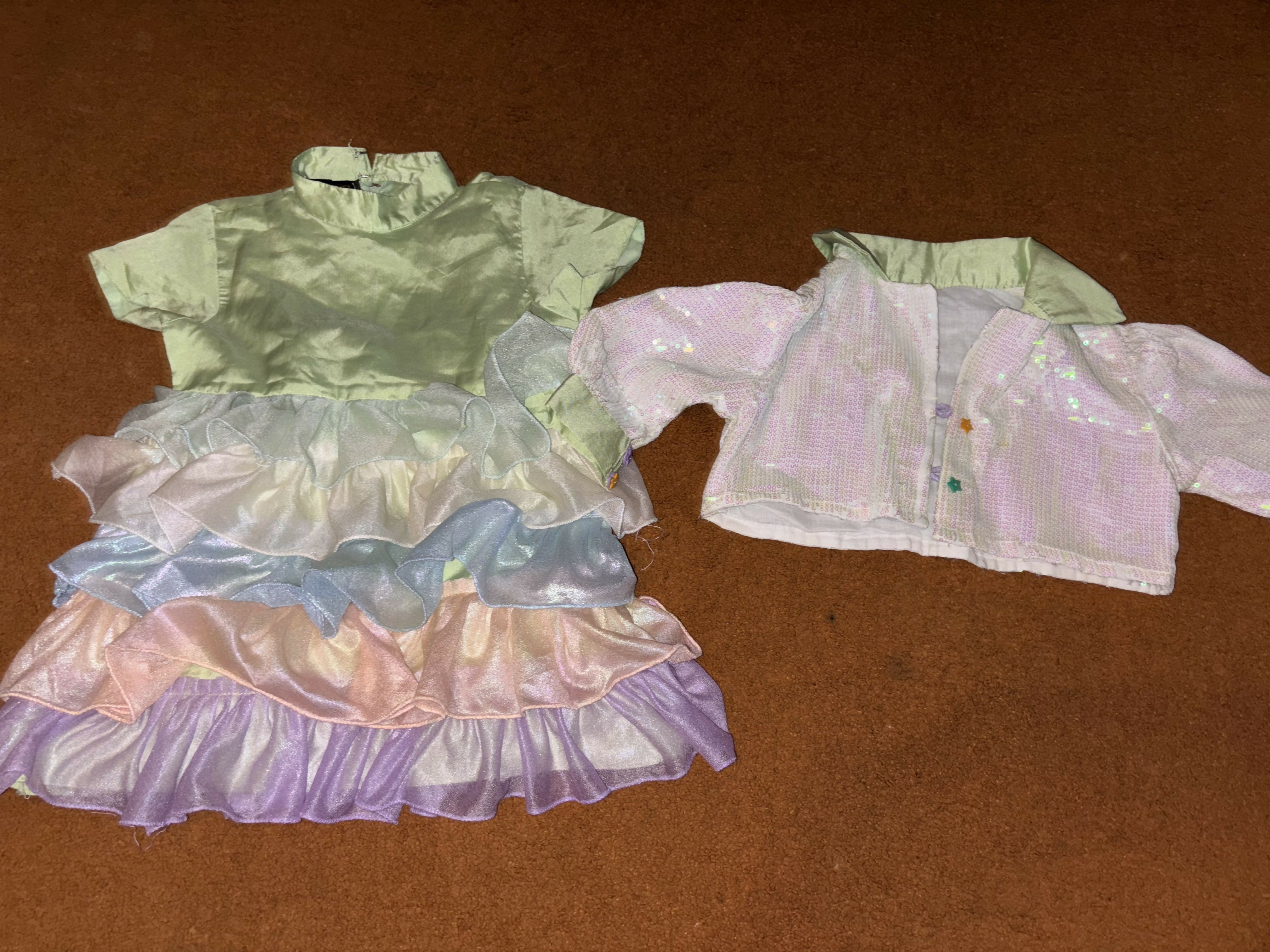 Frilly Party Green Frock With Sequins Jacket For Baby Girl