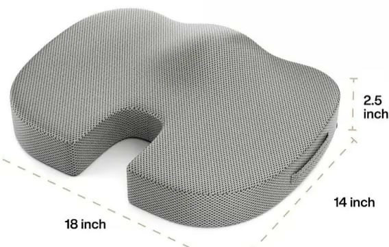 Memory foam coccyx seat pillow for tailbone pain relief and comfortable long sitting.