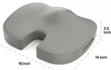Memory foam coccyx seat pillow for tailbone pain relief and comfortable long sitting.