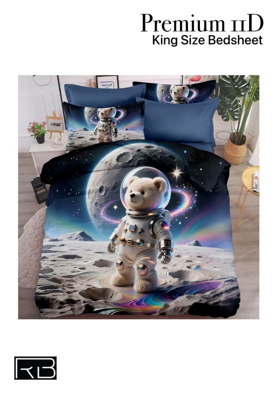 Bed sheets with astronaut bear design