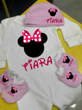Personalised Romper with Mittens & Cap Set