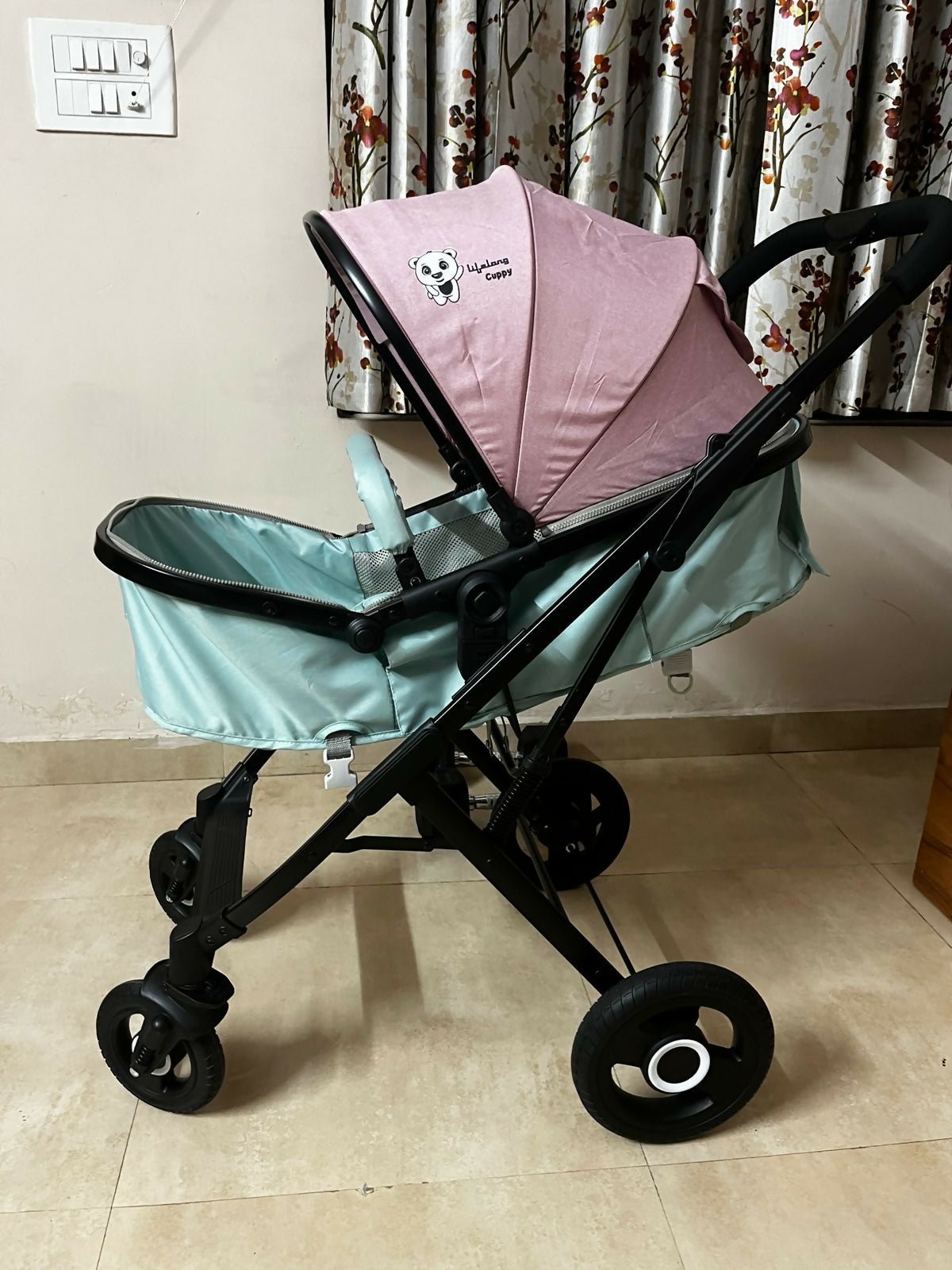 LIFELONG Baby Stroller/Pram, Pink & green/ Travel system with car seat