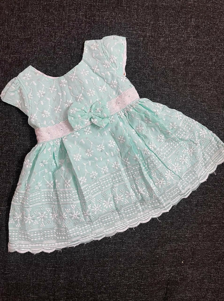 Baby Girl's Floral Embroidered Party Dress, Mint Green, Cap Sleeve