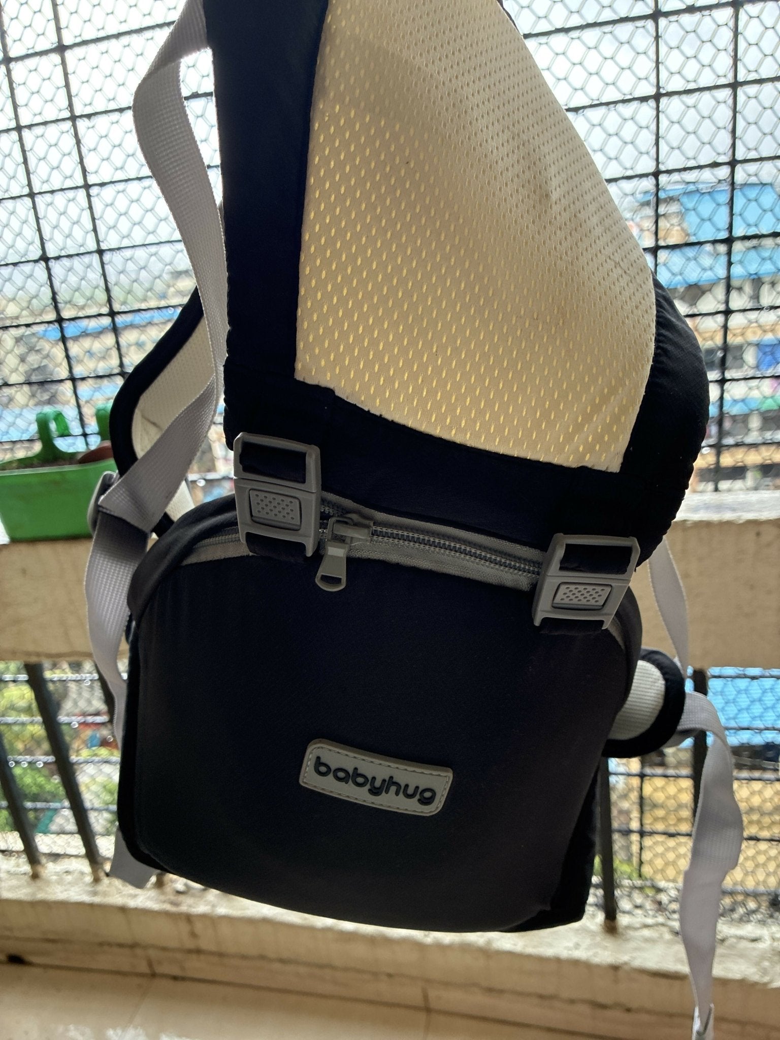 BABYHUG 5-in-1 Imperial baby carrier with multiple carrying positions, ergonomic design, padded shoulder straps, adjustable waist belt, and secure buckles for comfortable babywearing.