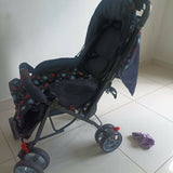 BABYHUG Comfy Ride stroller in dark blue with reclining seat, foldable design, safety harness, adjustable canopy, smooth wheels, and comfortable travel support for babies and toddlers.