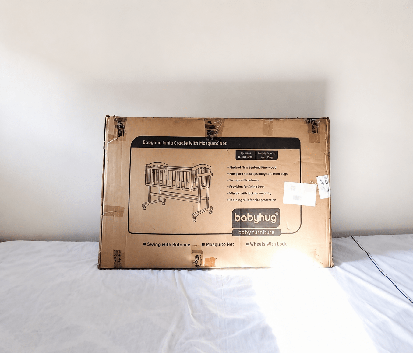 Babyhug Ionia Wooden Baby Cradle Rocking Cot Mosquito Net New