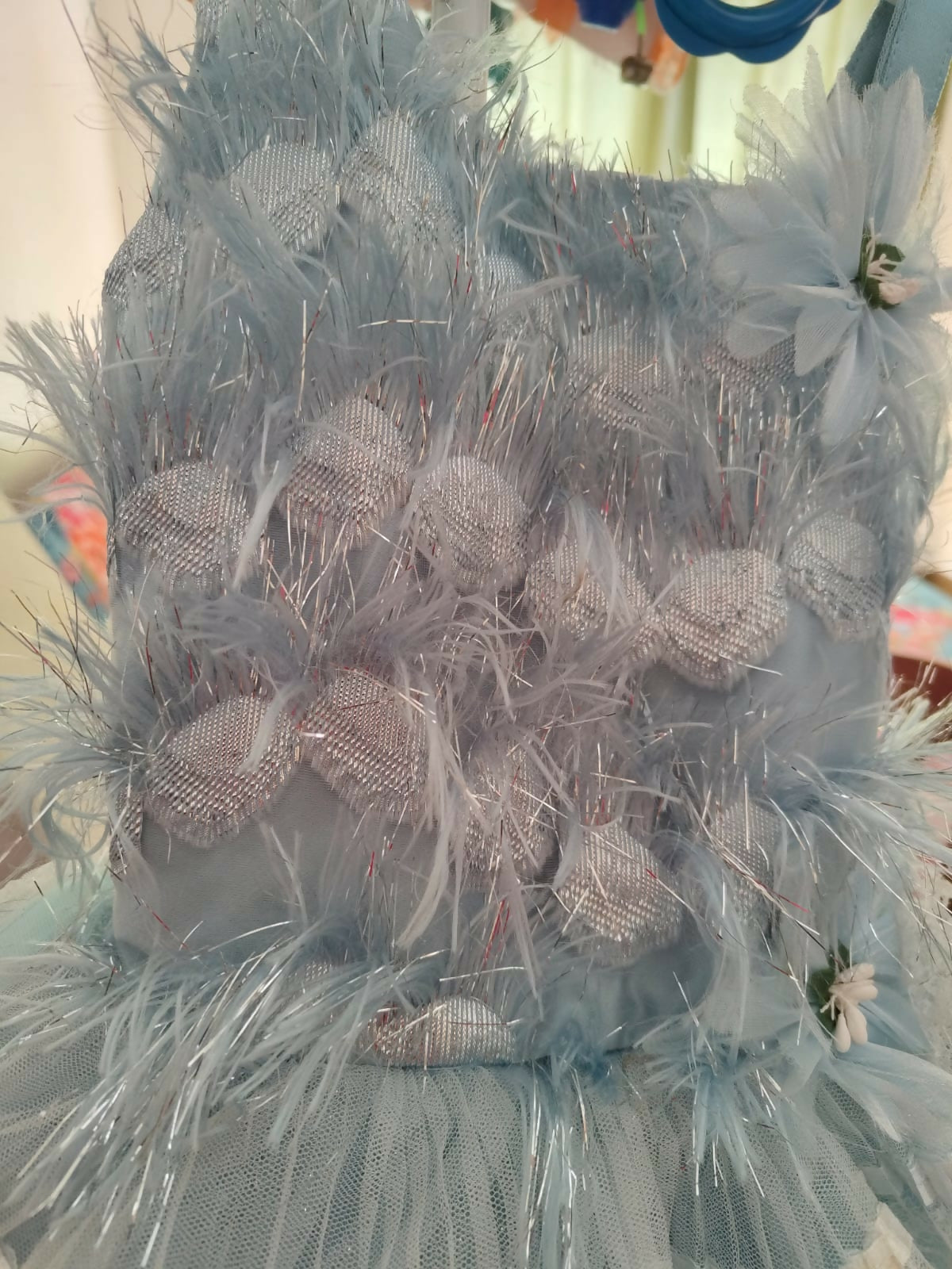 Decorative wreath with silver bows and tinsel