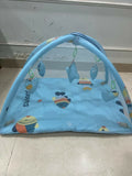 Baby bed with hanging toys featuring a soft cushioned sleeping area, protective sides, and colorful hanging toys to keep babies comfortable, engaged, and entertained.
