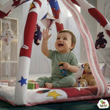 Play gym mattress with mosquito net and bedding set featuring soft cushioned play area, protective mosquito net, comfortable bedding, and cozy space for babies to rest and play.