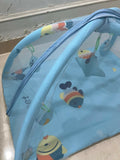 Baby bed with hanging toys featuring a soft cushioned sleeping area, protective sides, and colorful hanging toys to keep babies comfortable, engaged, and entertained.