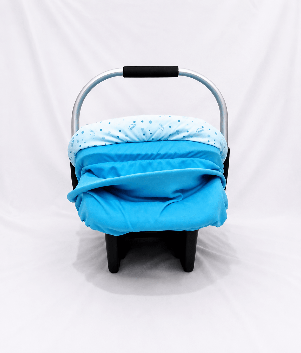 BABYHUG infant car seat carry cot with canopy, rear-facing design, cushioned seating, 5-point safety harness, ergonomic carry handle, and sun-protective canopy for newborns and infants up to 13 kg.