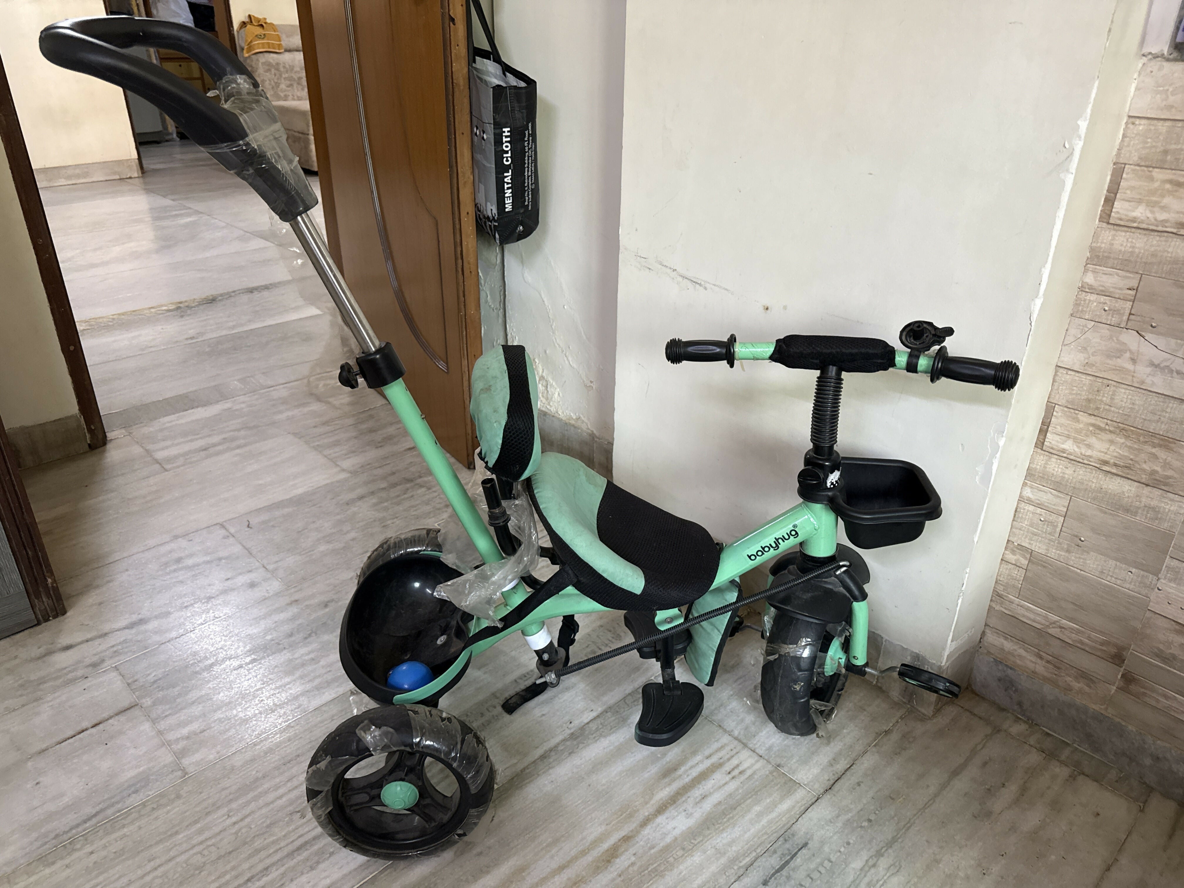 BABYHUG Plug N Play Gladiator tricycle for kids with sturdy frame, comfortable seat, easy-grip handlebars, durable wheels, and fun riding design for outdoor play.