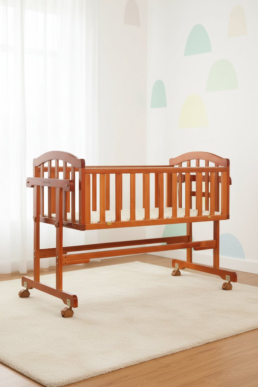 Babyhug Ionia Wooden Baby Cradle Rocking Cot Mosquito Net New