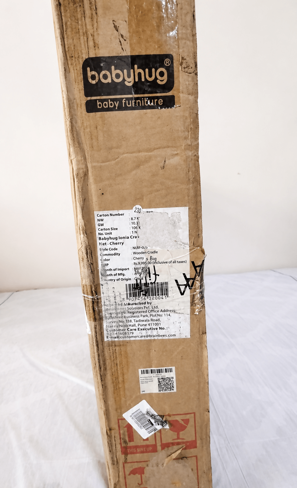 Babyhug Ionia Wooden Baby Cradle Rocking Cot Mosquito Net New