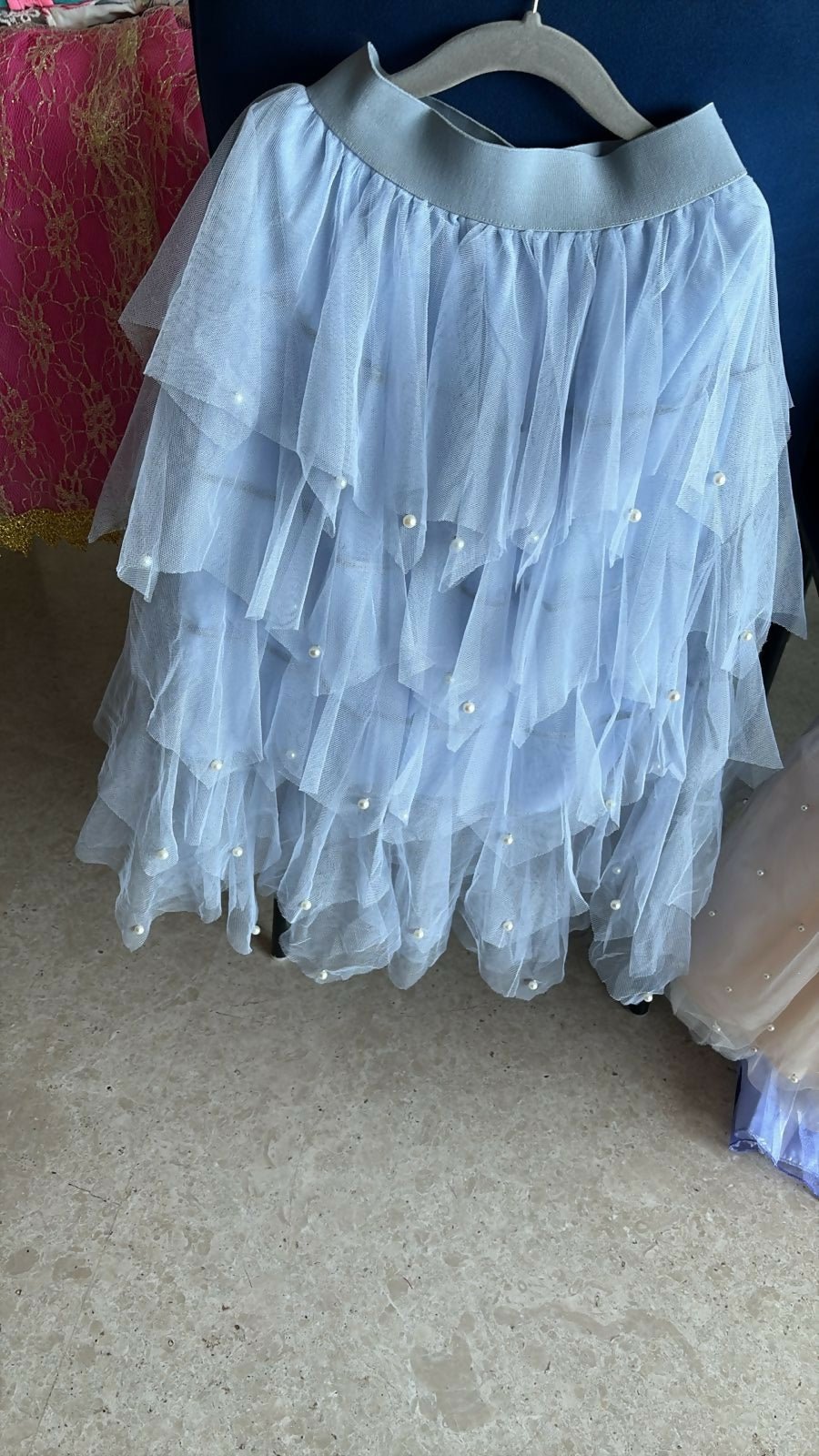 Beaded skirt for girls featuring decorative bead embellishments, stylish design, comfortable fit, and a fashionable look for parties, celebrations, and special occasions.