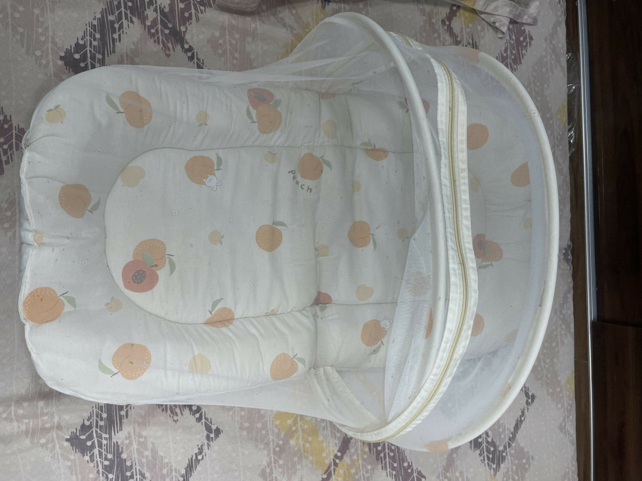 Baby bedding with mosquito net featuring a soft mattress, pillow, breathable fabric, and protective mosquito net for a cozy, comfortable, and secure sleeping space for babies.