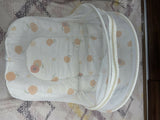 Baby bedding with mosquito net featuring a soft mattress, pillow, breathable fabric, and protective mosquito net for a cozy, comfortable, and secure sleeping space for babies.