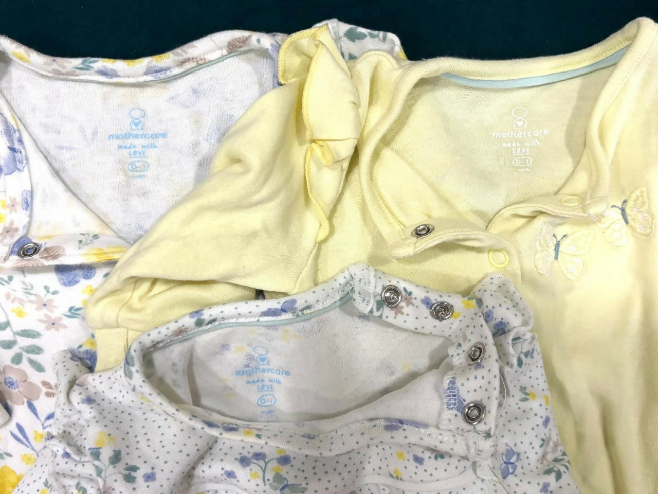 MOTHERCARE baby romper set – 3 pure cotton rompers in assorted prints, 3 months.