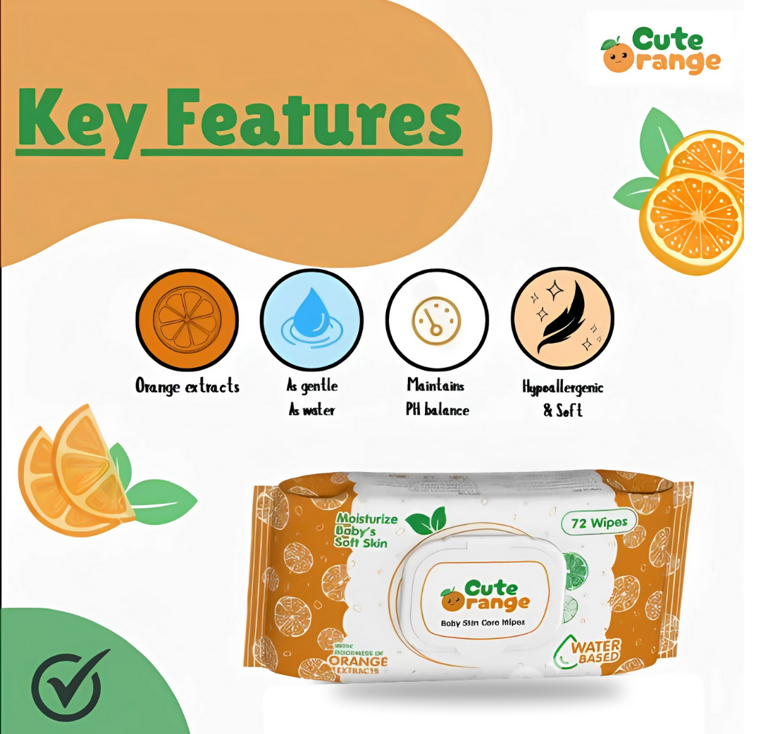CUTE ORANGE Baby Skincare Wipes 216 wipes (72x3packs)