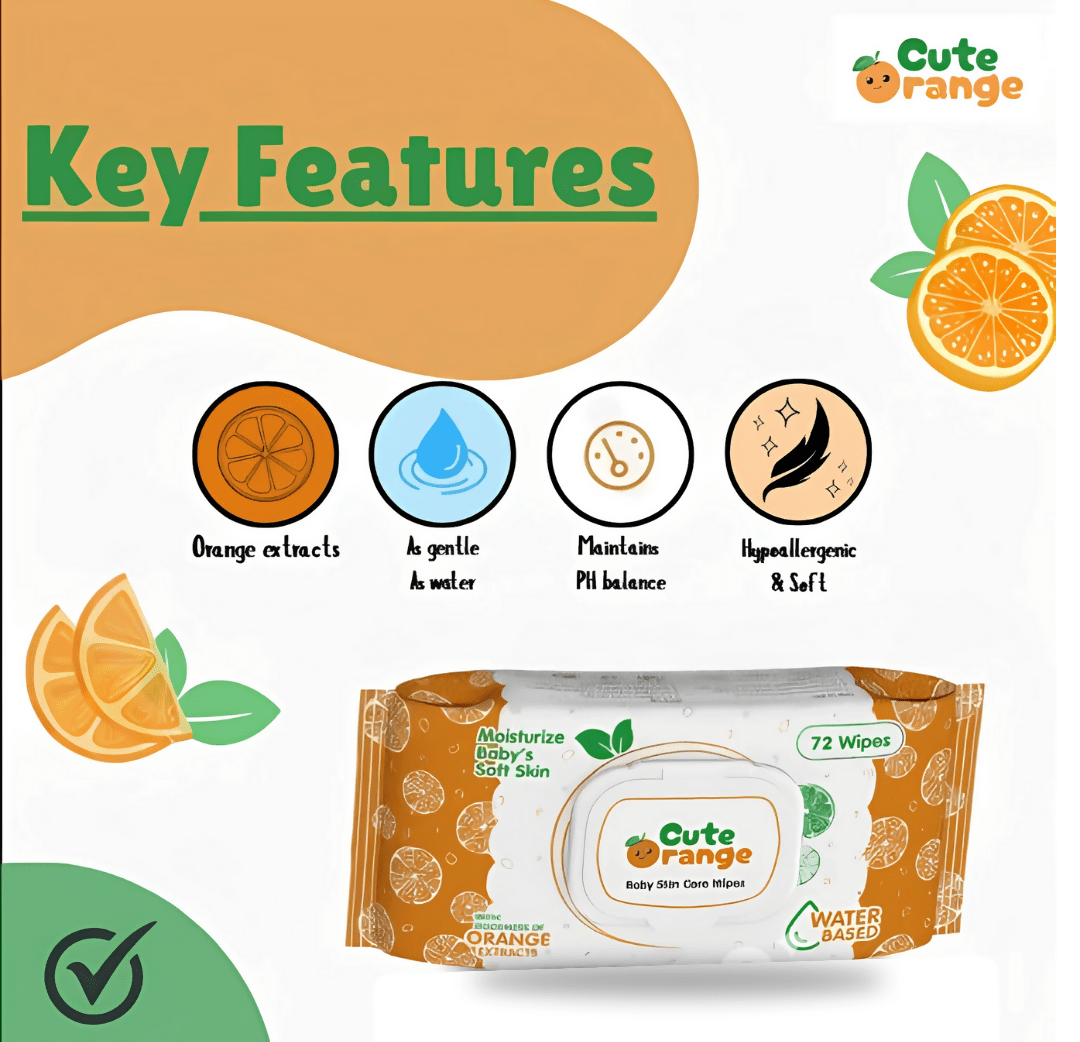 CUTE ORANGE Baby Skincare Wipes 216 wipes (72x3packs)