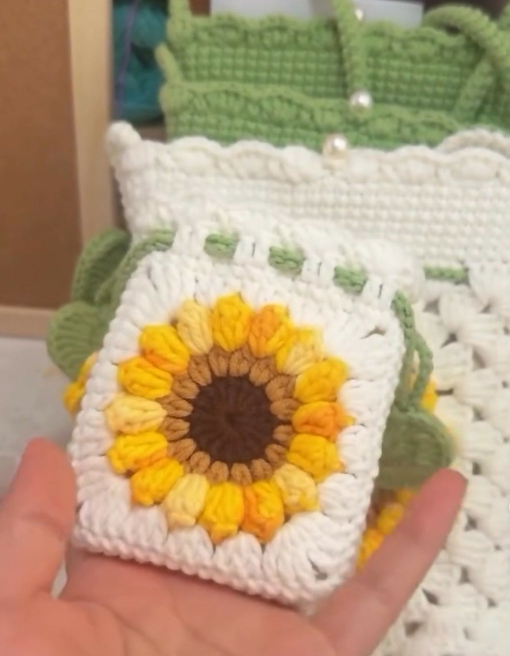 Crochet sunflower pouch