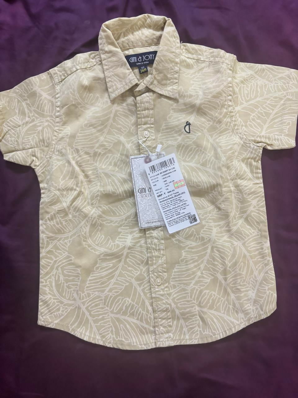 GINI & JONY cotton tropical print shirt – stylish half-sleeve outfit for boys, 2–3 years.