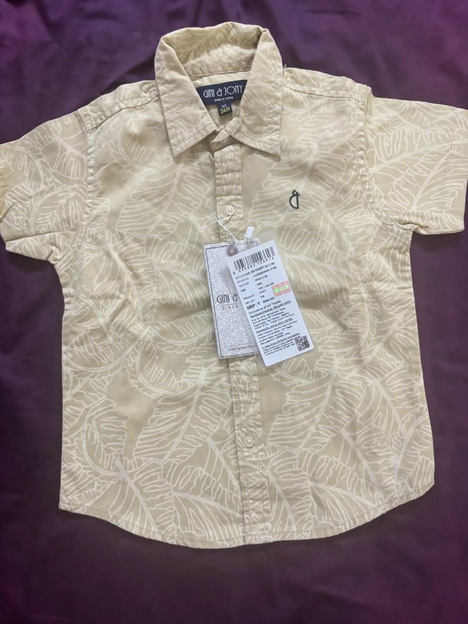 GINI & JONY cotton tropical print shirt – stylish half-sleeve outfit for boys, 2–3 years.