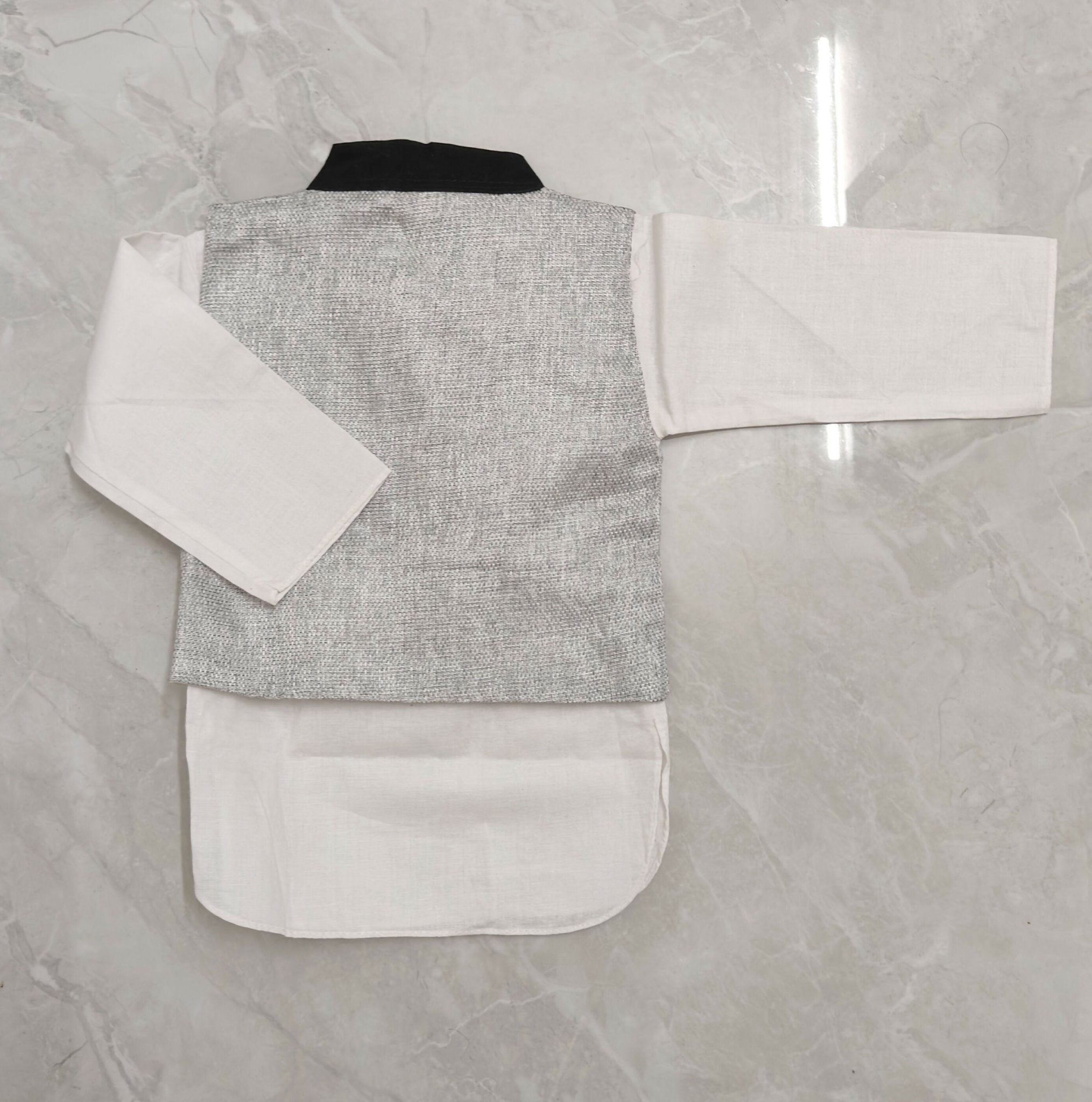 Cotton Black and White Indian Suit with Nehru Jacket