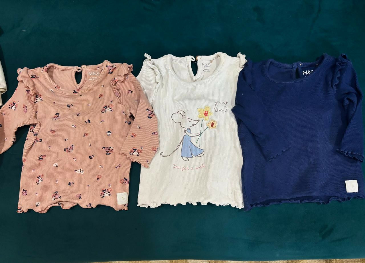 MARKS & SPENCER 3-pack ribbed cotton T-shirts – soft, stretchable, stylish full sleeves for babies.