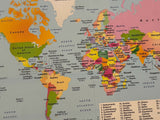 Pinboard world map 3x2 ft, travel photo pin board, high definition wall map, adventure décor, world map for travel memories