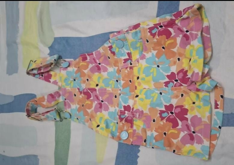 FRENDZ floral print dungarees with soft breathable fabric, charming floral prints, adjustable shoulder straps, and a comfortable fit for everyday wear, playtime, and outings.