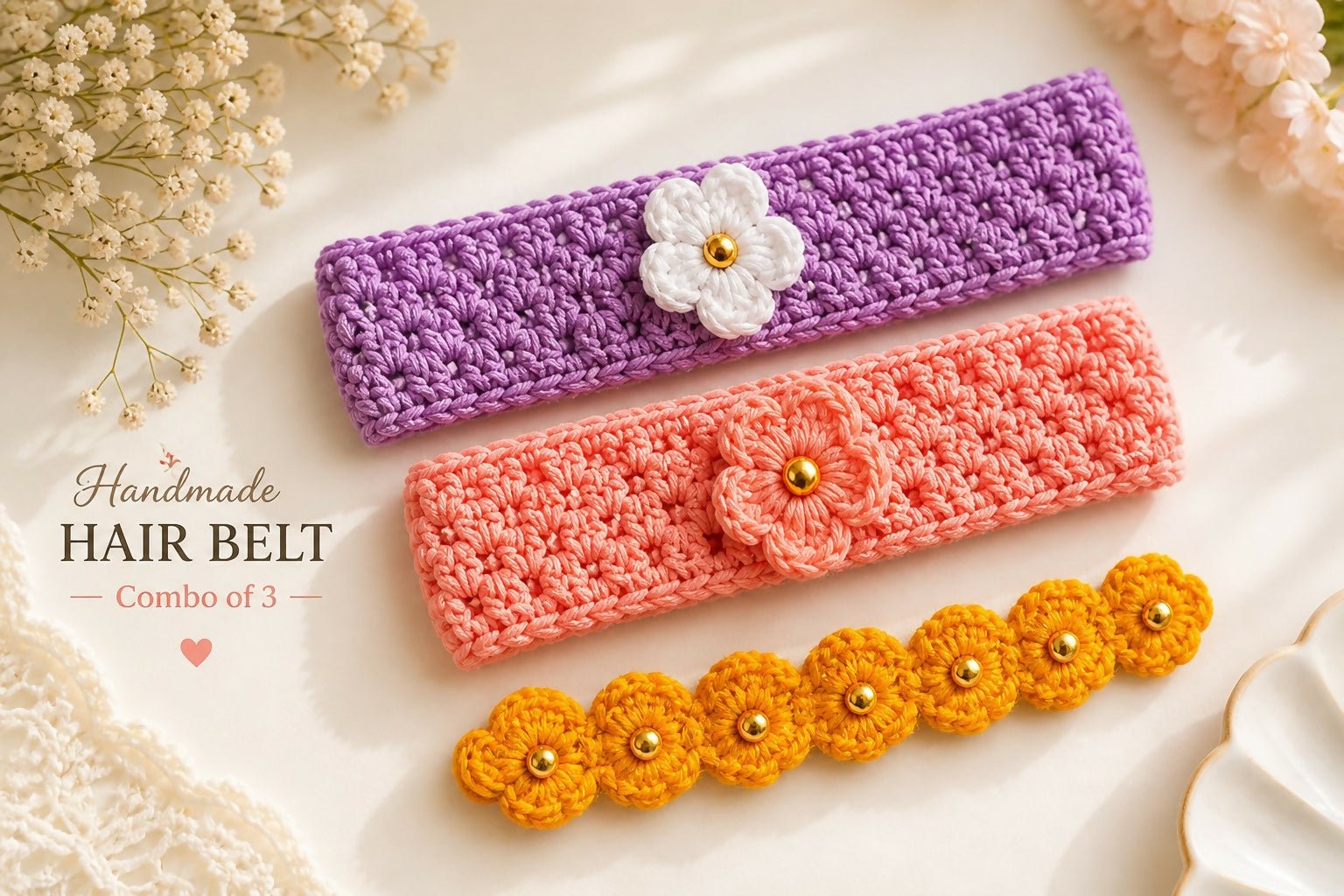 Cute Floral Hair Accessories Set | Soft & Lightweight hair belt combo pack of 3