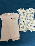 H&M Disney Collection 2-pack cotton rompers featuring soft breathable fabric, comfortable fit, easy wear design, and playful character-inspired prints for babies and toddlers.