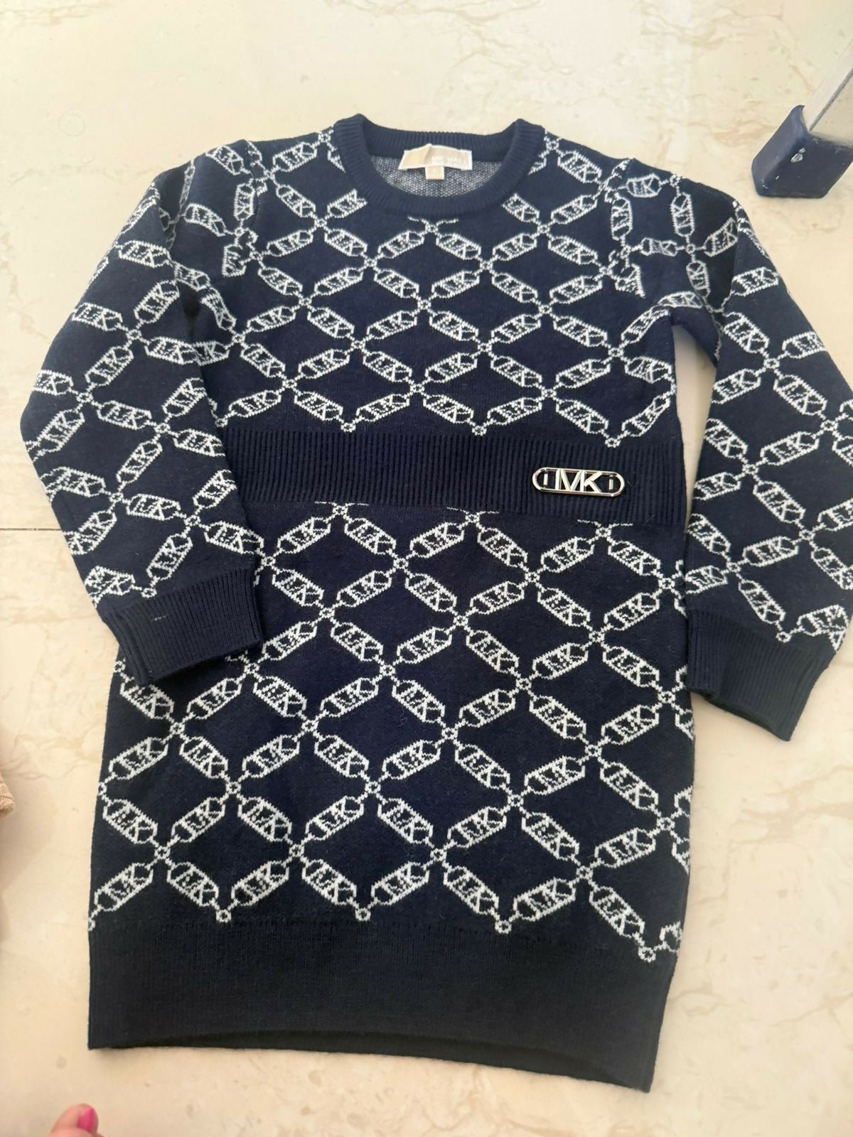 MICHAEL KORS Empire Logo Print Sweater Dress